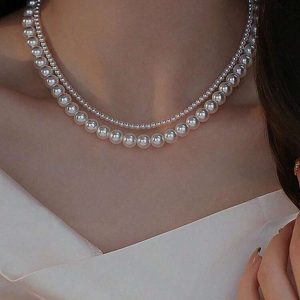 1pc Double Layer Pearl Choker Necklace,